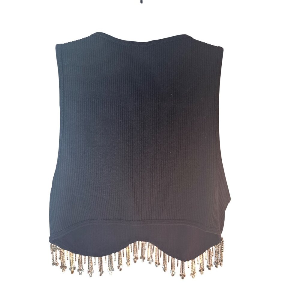 2/$30 ZARA Ribbed XS-S  Black Tank Top With Rhinestone Fringe Hem - Picture 9 of 11